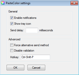 PasteColor settings window